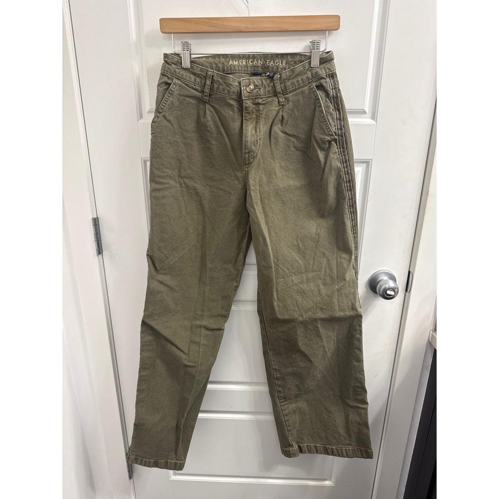 American Eagle High-Rise Baggy Wide Leg Pants Olive Green Size 2 Regular